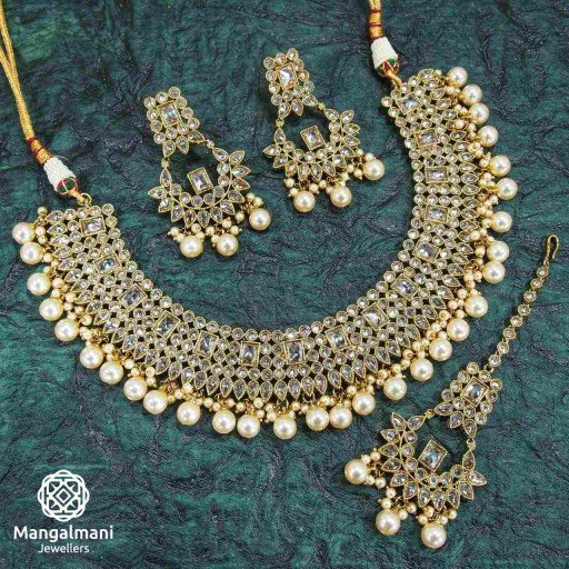 Glamorous LCT Coloured With Ethnic Work Polki Necklace Set Embellished With Reverse Ad