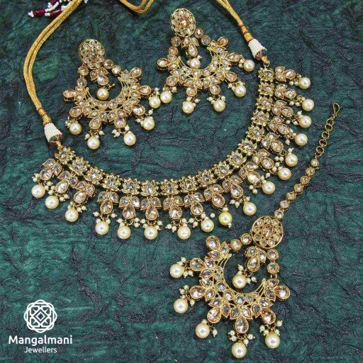 Marvellous LCT Coloured With Ethnic Work Polki Necklace Set Studded With Reverse Ad