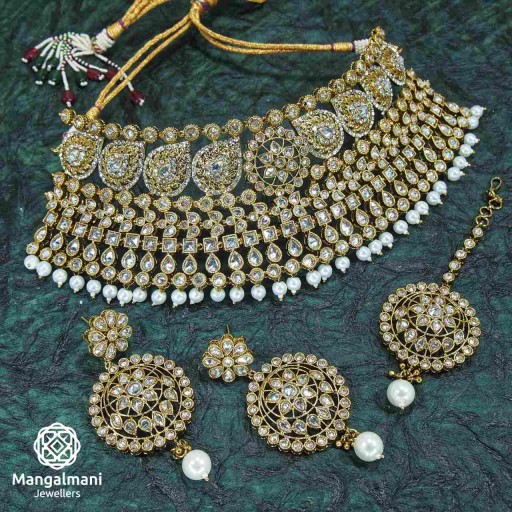 Presentable LCT Coloured With Ethnic Work Polki Necklace Set Adorned With Reverse Ad
