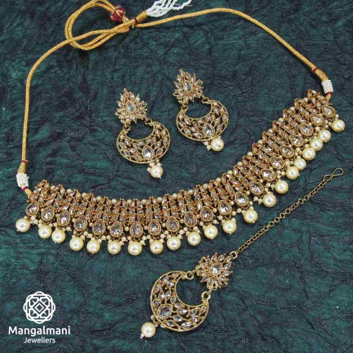 Stylish LCT Coloured With Designer Stone Work Polki Necklace Set Decorated With Reverse Ad