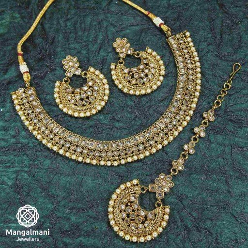 Attractive LCT Coloured With Traditional Work Polki Necklace Set Decorated With Reverse Ad