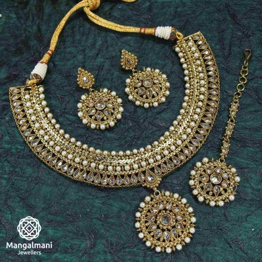 Captivating LCT Coloured With Designer Stone Work Polki Necklace Set Studded With Reverse Ad