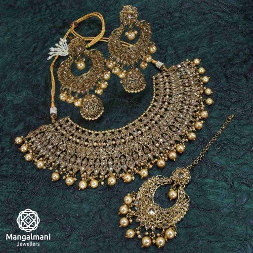 Elegant LCT Coloured With Traditional Work Polki Necklace Set Studded With Reverse Ad