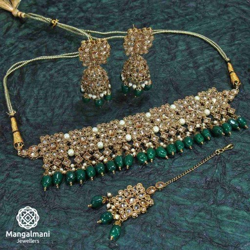 green polki necklace set