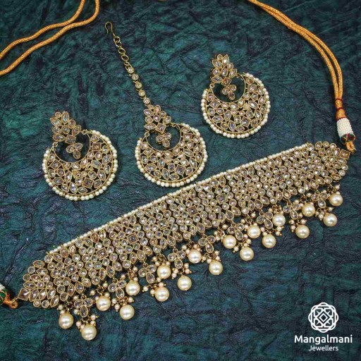 Trendy LCT / Gold Coloured  Polki Necklace Set Embellished With Reverse Ad