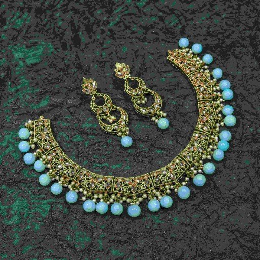 Antique With Designer Stone Work Polki Necklace Set Embellished With Reverse Ad