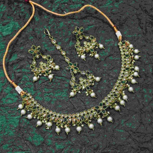 Attractive With Traditional Work Polki Necklace Set Decorated With Reverse Ad