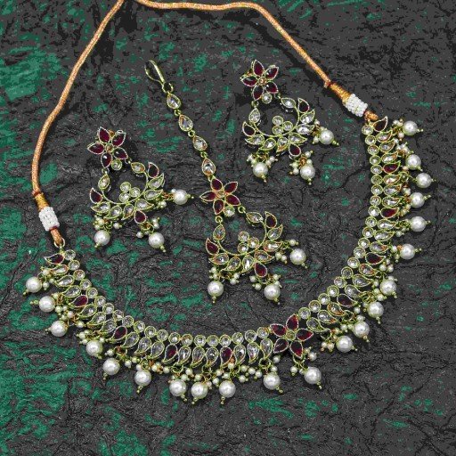 Attractive With Traditional Work Polki Necklace Set Decorated With Reverse Ad