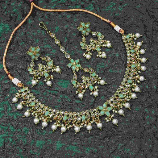 Attractive With Traditional Work Polki Necklace Set Decorated With Reverse Ad
