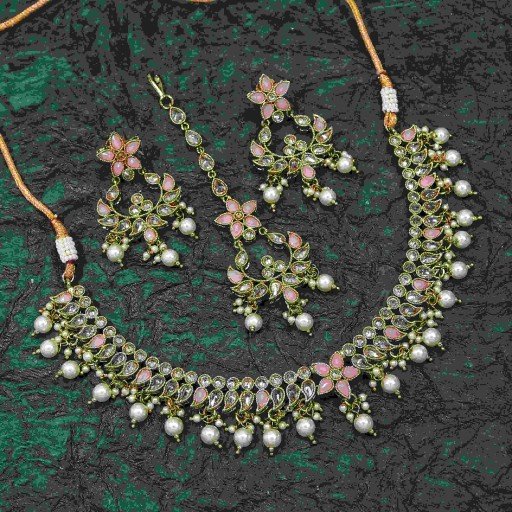 Attractive With Traditional Work Polki Necklace Set Decorated With Reverse Ad