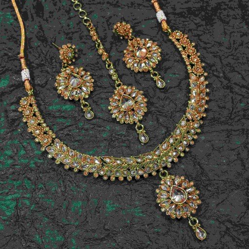 Beautiful With Ethnic Work Polki Necklace Set Adorned With Reverse Ad