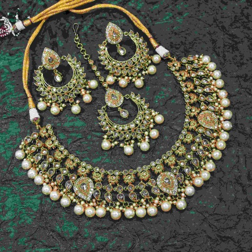 Charismatic With Ethnic Work Polki Necklace Set Embellished With Reverse Ad