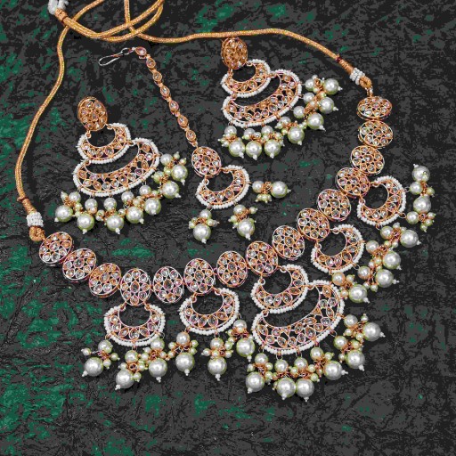 Charming With Designer Stone Work Polki Necklace Set Decorated With Reverse Ad