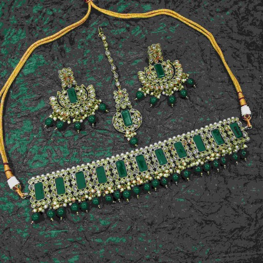 Glamorous With Western Look Designer Work Polki Necklace Set Embellished With Reverse Ad
