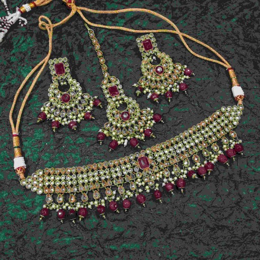 Marvellous With Party Wear Designer Work Polki Necklace Set Studded With Reverse Ad