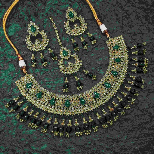 Pleasant With Western Look Designer Work Polki Necklace Set Embellished With Reverse Ad