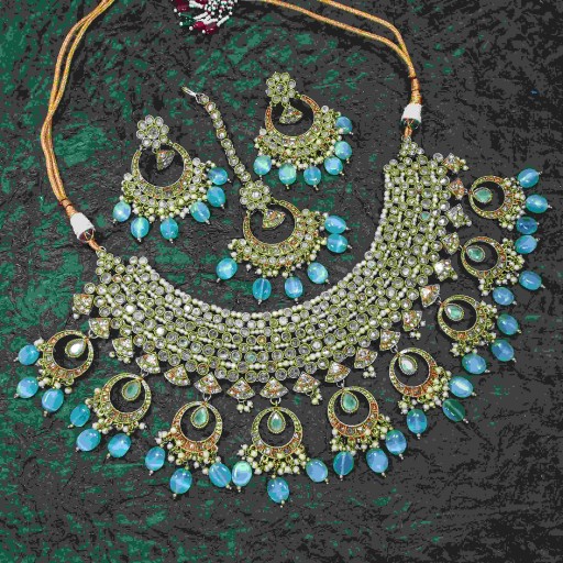 Pretty With Western Look Designer Work Polki Necklace Set Studded With Reverse Ad