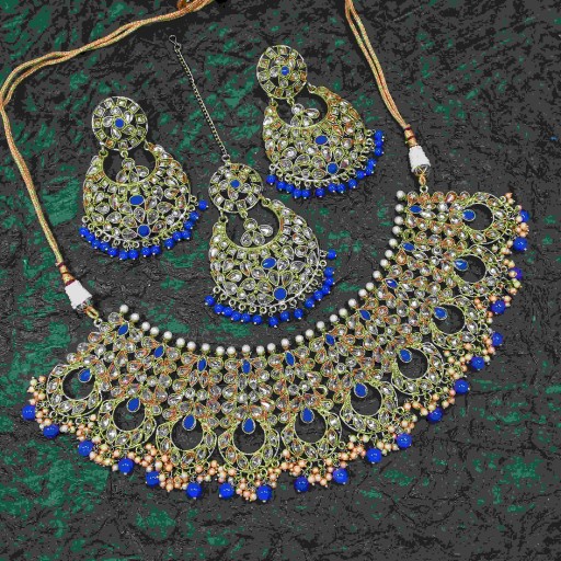 Radiant With Western Look Designer Work Polki Necklace Set Decorated With Reverse Ad