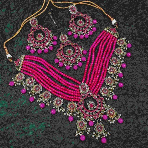 Resplendent With Western Look Designer Work Polki Necklace Set Studded With Reverse Ad