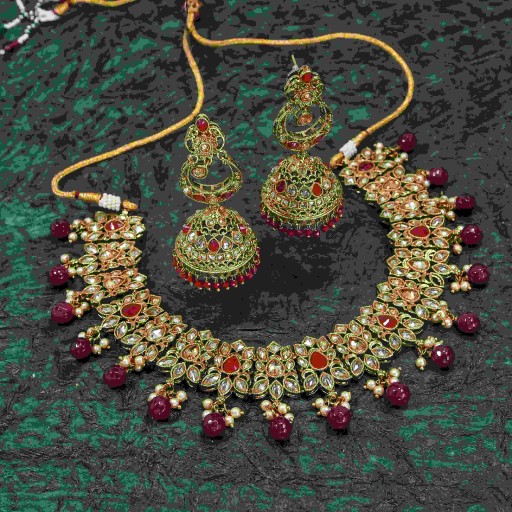 Stylish With Party Wear Designer Work Polki Necklace Set Decorated With Reverse Ad