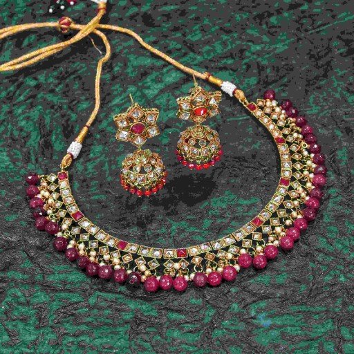 Antique With Ethnic Work Polki Necklace Set Embellished With Reverse Ad