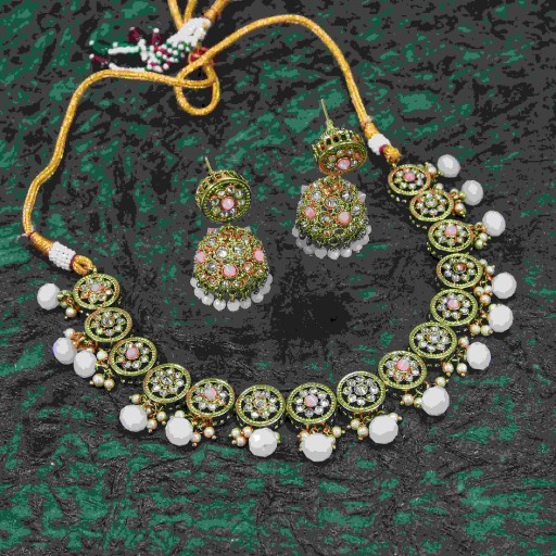 Attractive With Party Wear Designer Work Polki Necklace Set Decorated With Reverse Ad