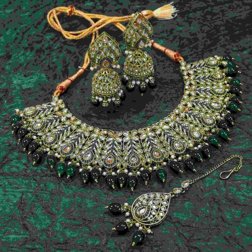 Charismatic With Party Wear Designer Work Polki Necklace Set Embellished With Reverse Ad