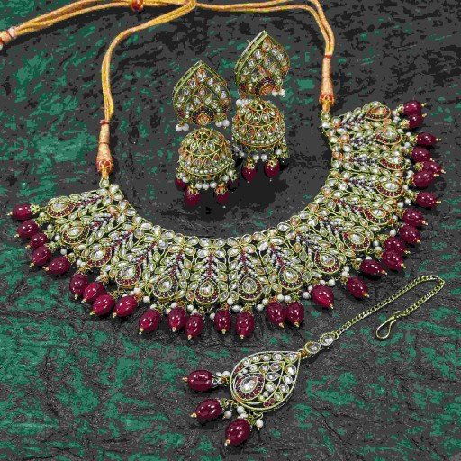 Charismatic With Party Wear Designer Work Polki Necklace Set Embellished With Reverse Ad