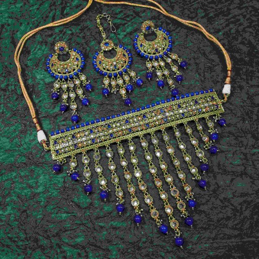Charming With Party Wear Designer Work Polki Necklace Set Decorated With Reverse Ad