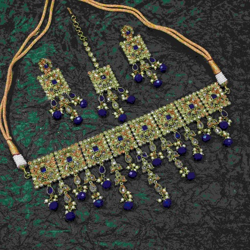 Desirable With Western Look Designer Work Polki Necklace Set Adorned With Reverse Ad