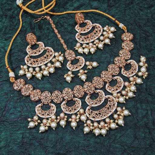Charming With Ethnic Work Polki Necklace Set Decorated With Reverse AD