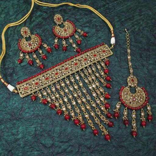 Elegant With Ethnic Work Polki Necklace Set Studded With Reverse AD