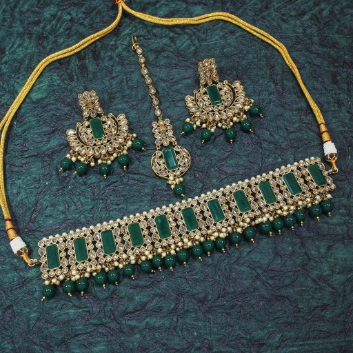 Fashionable With Ethnic Work Polki Necklace Set Studded With Reverse AD