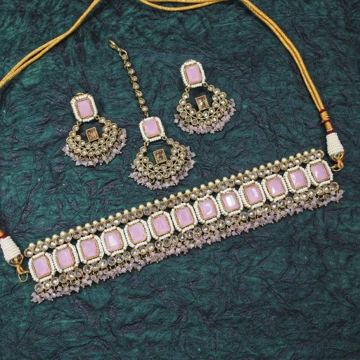 Pleasant With Traditional Work Polki Necklace Set Embellished With Reverse AD