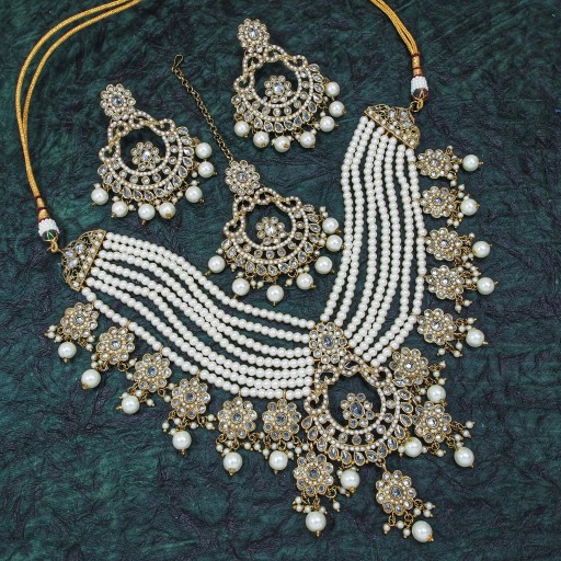 Ravishing With Designer Stone Work Polki Necklace Set Adorned With Reverse AD
