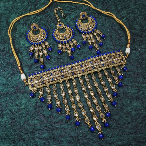 Beautiful With Designer Stone Work Polki Necklace Set Adorned With Reverse AD