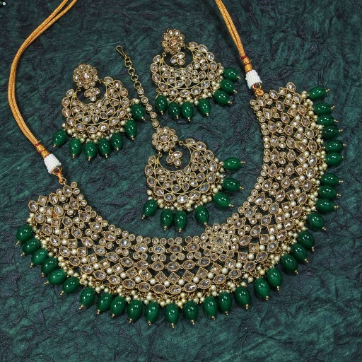 Prepossessing With Ethnic Work Polki Necklace Set Decorated With Reverse AD