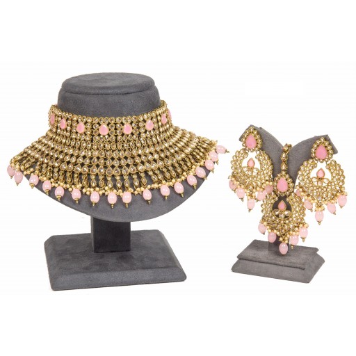 Desirable With Designer Stone Work Polki Necklace Set  