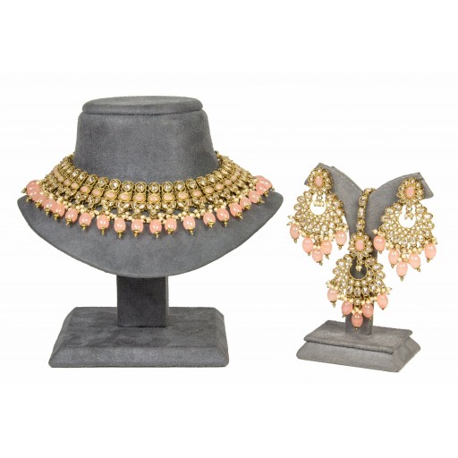Glamorous With Designer Stone Work Polki Necklace Set  