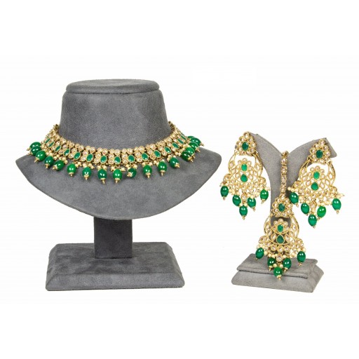 Marvellous With Designer Stone Work Polki Necklace Set  