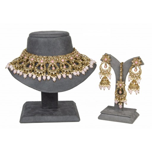 Presentable With Designer Stone Work Polki Necklace Set  