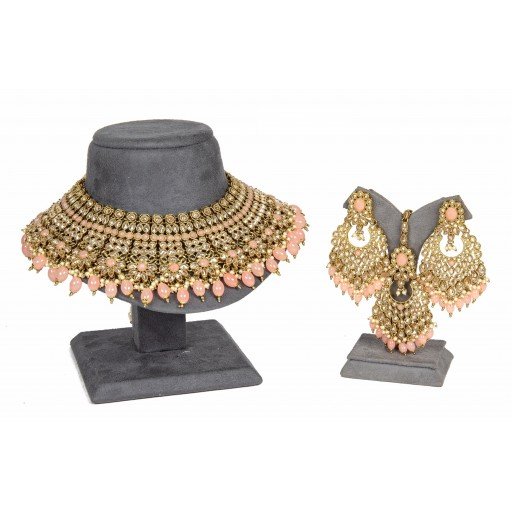 Radiant With Designer Stone Work Polki Necklace Set  