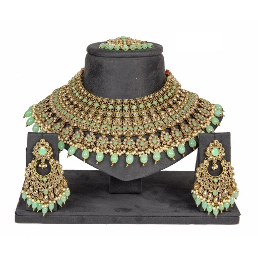 Alluring With Designer Stone Work Polki Necklace Set  