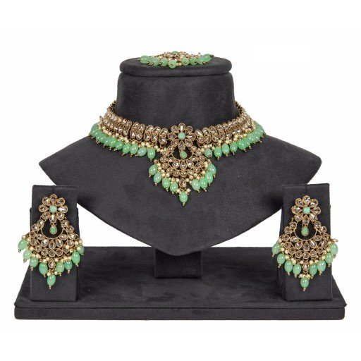 Charming With Designer Stone Work Polki Necklace Set  