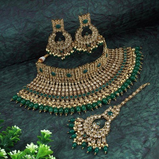 Prettyish With Designer Stone Work Polki Necklace Set  