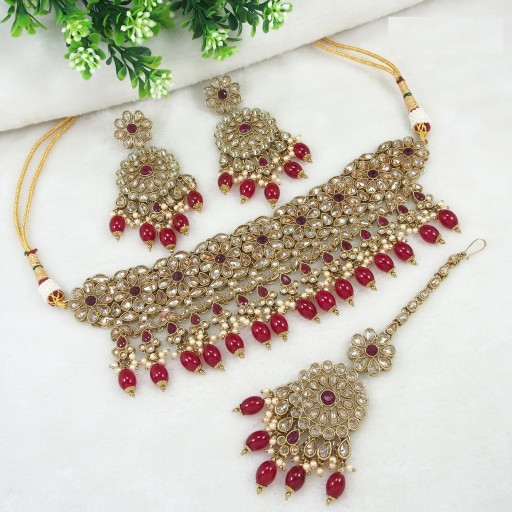 Radiant With Traditional Work Polki Necklace Set  