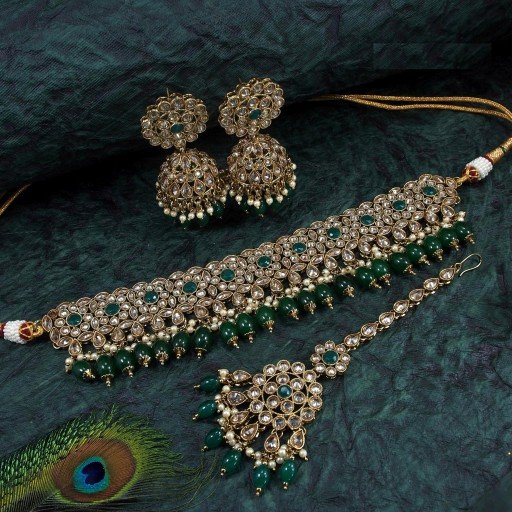 Resplendent With Designer Stone Work Polki Necklace Set  