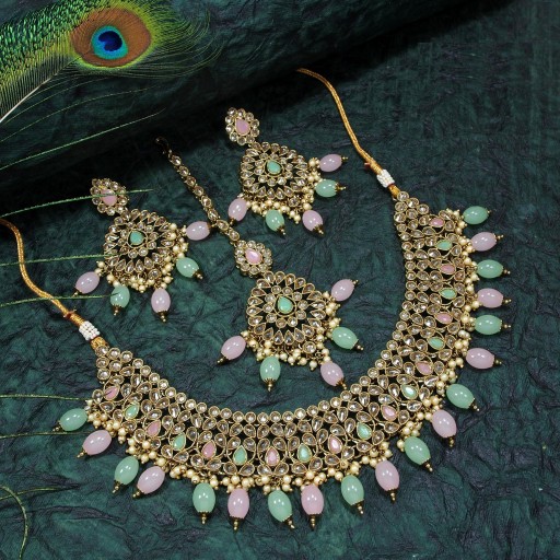 Stunning With Traditional Work Polki Necklace Set  