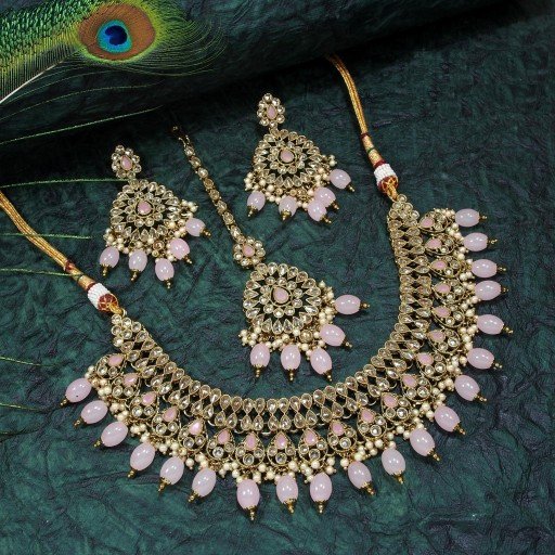 Stylish With Ethnic Work Polki Necklace Set  