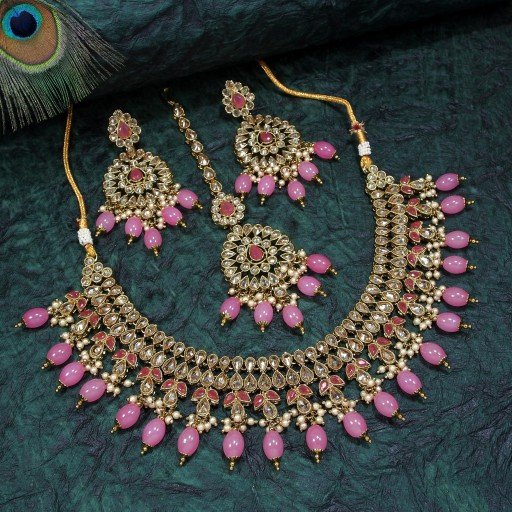 Antique With Ethnic Work Polki Necklace Set  